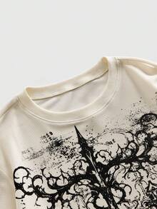 ROMWE MEN Street Life Men's KPOP Casual Cross & Skull Print Pullover Sweatshirt - Apricot - View 3