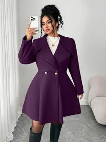 Elenzga Große Größen Mäntel mit tailliertem Design und Metallschnalle - Violett - Übersicht 6