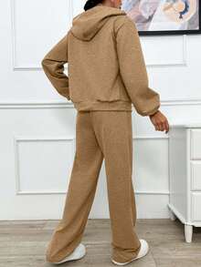 EURMUSE TWO PIECES TWO THREAD LIGHT GREY HOODIE SWEATSHIRT AND SWEATPANT WITH SPARKLE STONE DETAIL - Camel - View 2