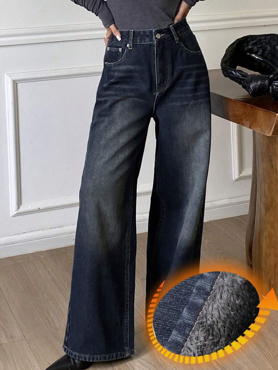 DAZY Women's Casual Thermal Lined Denim Jeans, Fashion & Versatile, Suitable For Autumn & Winter - Blue - View 1
