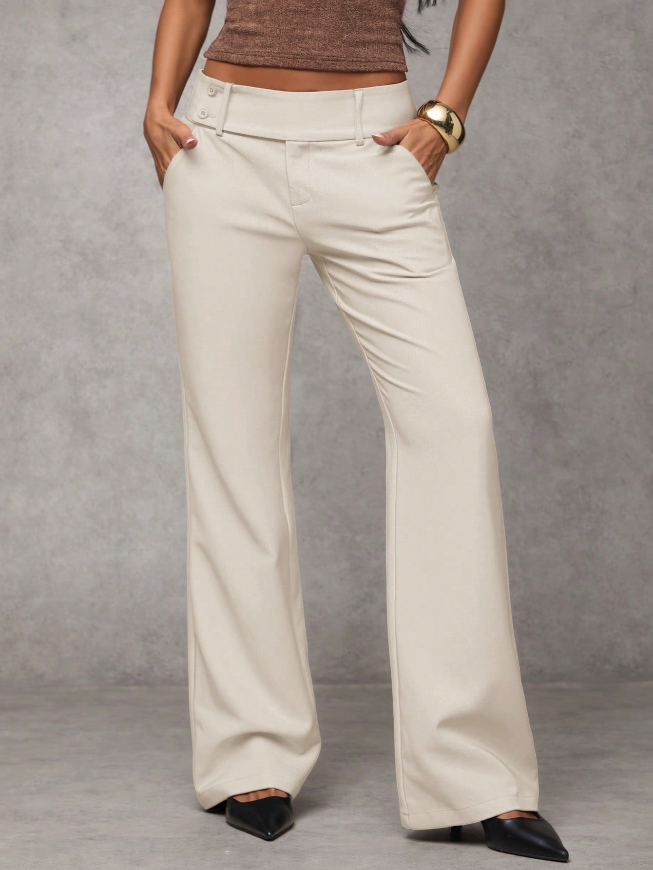 Cream flared pocket pants