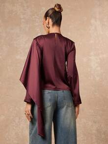 Lumalex Winter Fall Satin Shawl Collar Long Sleeve Women Blouse Luxury Prom Gathering Party Banquet Modest Old Money Coquette Glitter Holiday Party Rave Festival Outing Vacation Hot Outdoor Richly Layered Wedding Season Banquet ID Al-Adha Al-Adha Party New Year Looks Of Party Party Dress For Autumn - Red Violet - View 2