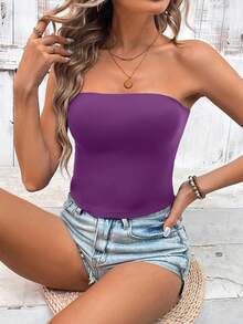 Sylviya Women's Solid Color Versatile Tight Fitting Crop Top, Suitable For Summer - Violet Purple - View 8