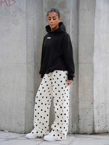 SAYEHFBABY 女式波尔卡圆点印花休闲牛仔裤波尔卡圆点裤女式波尔卡圆点裤图案裤可爱裤女式休闲裤，波尔卡圆点宽松牛仔裤 - 黑與白 - 查看 5