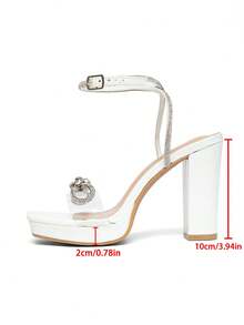 CUCCOO SZL Women's Fashion Rhinestone Ankle Strap Chunky Heel Sandals, Suitable For Dates, Gatherings, Parties, Weddings And Other Occasions - White - View 8