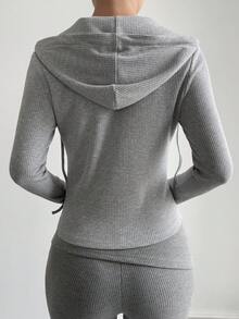 DAZY Chaqueta deportiva casual con capucha, ajuste ceñido y unicolor para mujer - Gris - Ver 2