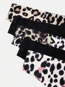 SHEIN 5pcs/Set Seamless Leopard Print Thong Panties, Low Waist Sexy Printed Underwear, Comfortable Combination For Women - Multicolor - View 5
