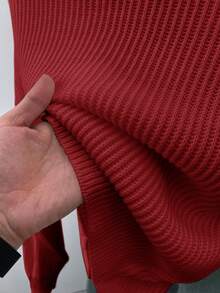 SHEIN Teen Girls' Solid V-Neck Cropped Casual Loose Drop Shoulder Long Sleeve Cardigan Sweater, Autumn - Red - View 8