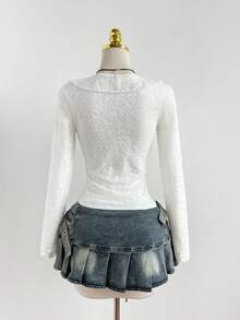 Elamini 优雅奢华女士蕾丝胸前系带衬衫 - 白色 - 查看 2