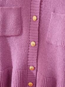 GlowEve French Retro Niche Purple High-Quality Crew Neck Cardigan, Versatile For Daily Commute, Women Autumn/Winter - Purple - View 5