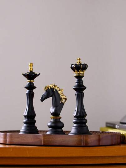 Zazumi 1件创意家居饰品国际象棋树脂摆件窗饰黑色棋子装饰