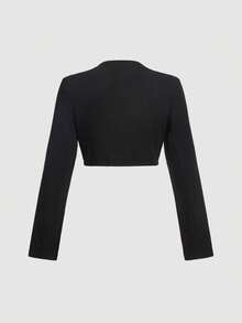 SHEIN MOD Solid Button Detail Crop Jacket In Fall/Winter, Winter Clothes, Outfit, Elegant Jacket For Women, Casual Outfit For Women, Old Money Style, British Style, Casual Blazers For Women, Rich Woman Clothes, Vacation Outfits Women, Office Wear, Business Casual Jacket, Spring/Summer Outfit,  Suitable For Work, Party , Holidays, Birthday, Festival, Everyday Wear - Black - View 2