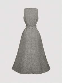 SHEIN MOD Women's Fashionable Elegant V-Neck Sleeveless Dress - Grey - View 2