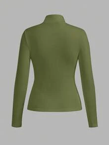 SHEIN BASICS 秋冬季基础款高领修身长袖纯色女式上衣，升级保暖内衬面料，时尚休闲舒适，百搭不臃肿 - 綠色 - 查看 2
