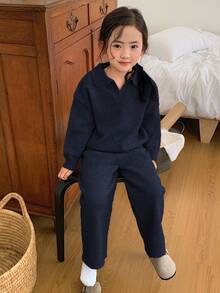 Dazy Kids Young Girls Knit Sweater Set, Fall Spring - Navy Blue - View 5