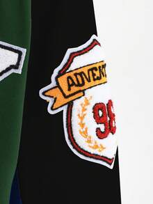 SHEIN 男童秋冬抓绒连帽外套，字母印花，校园风外套，运动外套