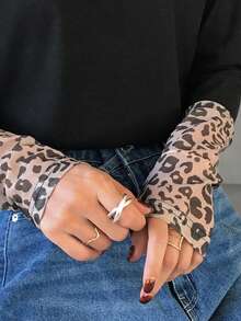 FRIFUL Women's Patchwork Leopard Print Crew Neck Long Sleeve Casual Loose Versatile T-Shirt, Autumn/Winter - Black - View 7