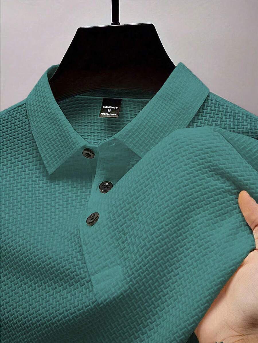 Manfinity Homme 男士纯色休闲短袖 Polo 衫，夏季 - 水鴨藍 - 查看 1