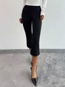 Firerie Women's Elegant Minimalist Slim Fit Leggings, Black High Waist Skinny Flare Leg Knit Tights, Suitable For Daily Wear, Versatile, Casual, Teacher, Going Out, Home - Black - View 3