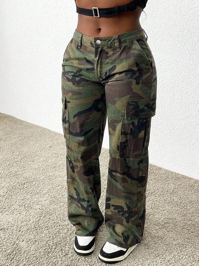 SHEIN SXY High Waist Loose Baggy Camouflage Print Jeans