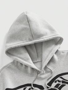 ROMWE MEN Anime Men's Casual Versatile Skull Skeleton Print Long Sleeve Hoodie Sweatshirt - Grey - View 3