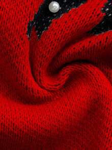 Elenzga Plus Size Women Elegant Long Sleeve Loose Beaded Bow Knit Sweater, Suitable For Outings, Vacations, And Clubs, Autumn/Winter - Red - View 7