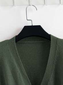 GlowEve New Elegant Button Decor Pullover Sweater, Minimalist European & American Style Fashion Knit Top - Army Green - View 3