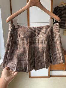 Comfortcana Chân váy chữ A xếp ly kẻ caro thường ngày dành cho nữ, Thu/Đông - Nhiều màu - Xem 7