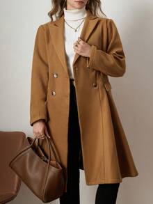 Zelara معطف صوفي مزدوج الصدر بياقة واسعة للمرأة ذات الحجم الكبير، خريف/شتاء - كاكي - مشاهدة 4