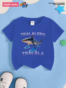 GraphicGems Young BoyCasual 鲨鱼印花圆领短袖T恤，适合夏季 - 藍色 - 查看 7