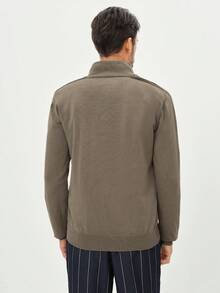 Manfinity Homme Men's Casual Solid Color Zipper Half-Placket Raglan Sleeve Sweater, Autumn/Winter Mock Neck Men - Camel - View 2