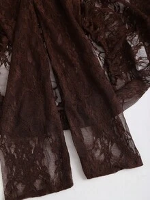 SHEIN Glamour SHEIN Charming Sheer Vintage Ribbon Lace Deep V-Neck Sheer Long Sleeve Loose Women's Shirt Top, Brown French Fashion Lace Tie Collar Hollow-Out Sexy Turn-Down Collar Long Sleeve Women's ShirtvintageVacay Vibestrendy Basic AuStreetwearSkin RevealingRetro ChicMinimalist Stylegirly AuElevated Elegance - Brown - View 7