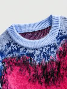 ROMWE MEN Street Life Men's Jacquard Knit Loose Fit Long Sleeve Sweater - Blue - View 3