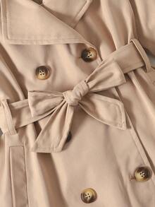 Maija Kids 年轻女孩秋季休闲时尚翻领双排扣系带风衣夹克 - 卡其色 - 查看 6