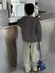 DAZY 青少年男童宽松休闲字母印花抓绒卫衣，秋季款 - 深灰色 - 查看 5