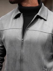 Manfinity CasualCool Men's Solid Color Minimalist Everyday Long Sleeve Suede Fleece Jacket Jackets For Men Long Sleeve Men Zip Up Shirt Grey Jacket Jackets Casual, For Winter - Grey - View 3