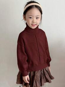 Dazy Kids 女童纯色高领毛衣，秋季 - 酒紅色 - 查看 5