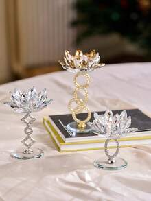 Cirelle European Crystal Lotus Candle Holder, Home Decor Accessory For Living Room, Creative New Metal Candle, Tall Stem Candle Stand, Atmosphere Dining Room Table Gifts Birthday Graduation - Multicolor - View 10