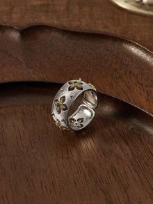 Glisma Nhẫn nữ 18k kiểu hở, trang sức phương Tây, phong cách cổ điển, đá quý, phù hợp với nhiều trang phục, dành cho mẹ/phụ nữ/bé gái/người mẹ, cao cấp, mùa hè/đi biển/dự tiệc, nhiều lớp/đá quý/hạt cườm/pha lê, kiểu dáng quyến rũ/to bản. - Bạc - Xem 1