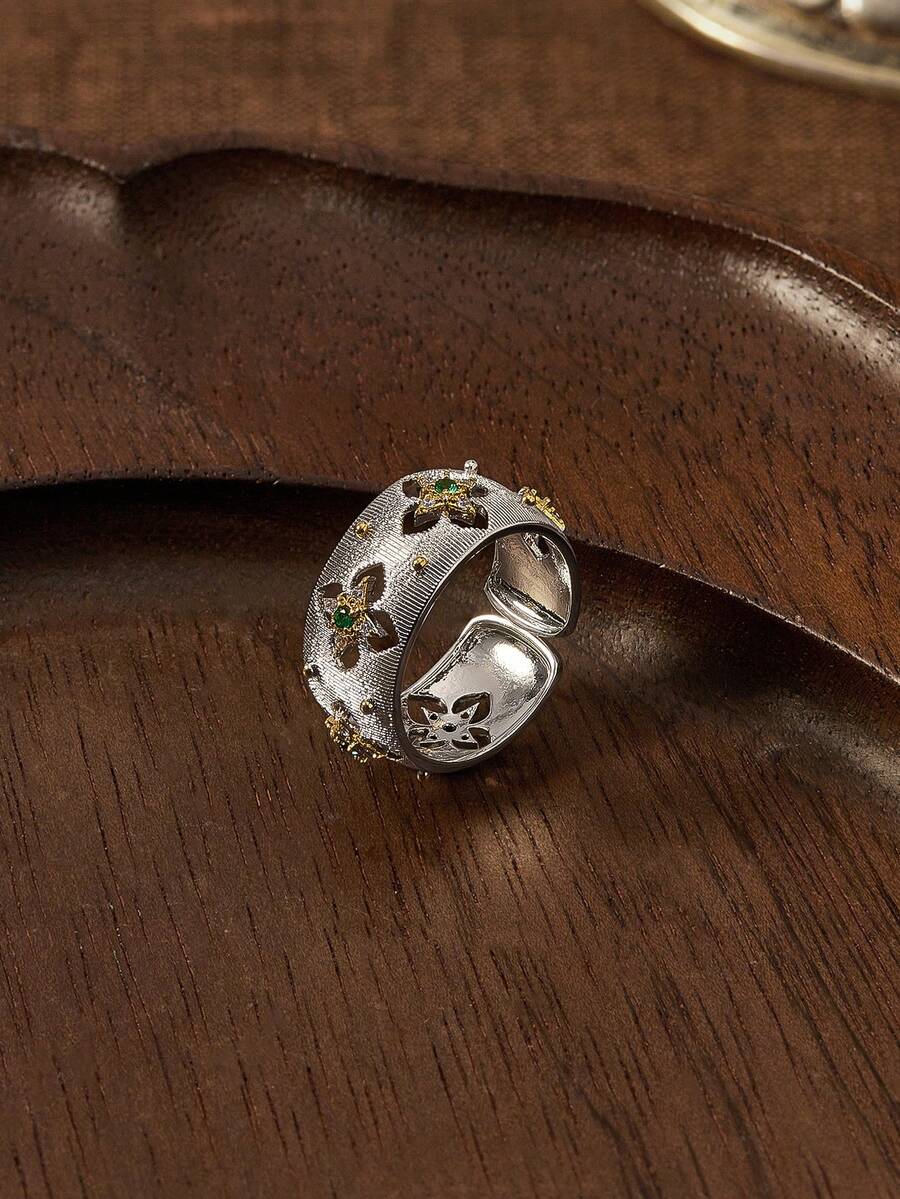 Glisma Nhẫn nữ 18k kiểu hở, trang sức phương Tây, phong cách cổ điển, đá quý, phù hợp với nhiều trang phục, dành cho mẹ/phụ nữ/bé gái/người mẹ, cao cấp, mùa hè/đi biển/dự tiệc, nhiều lớp/đá quý/hạt cườm/pha lê, kiểu dáng quyến rũ/to bản. - Bạc - Xem 1