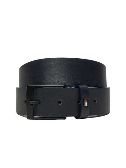 Tommy Hilfiger ADAN Logo Flag Leather Buckle Men's Belt Navy