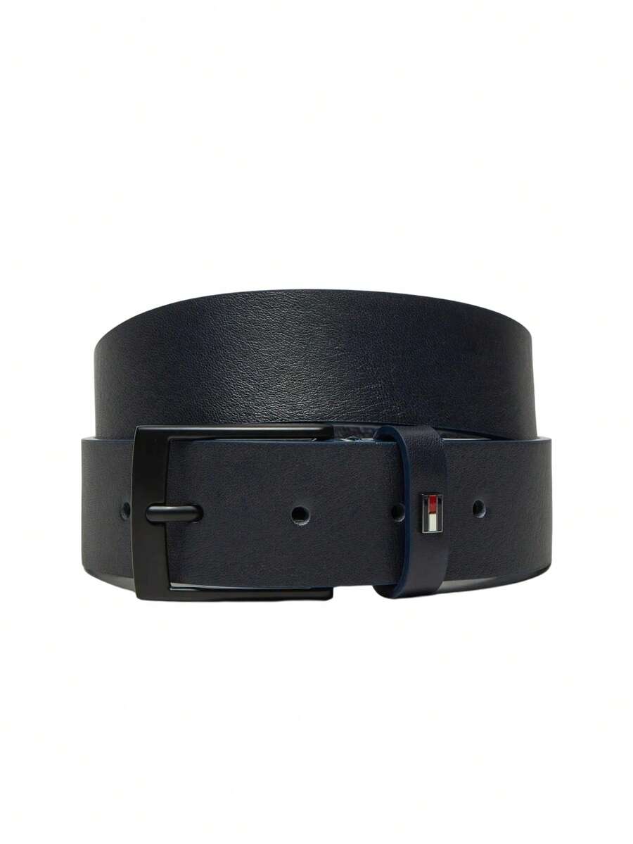 Tommy Hilfiger ADAN Logo Flag Leather Buckle Men's Belt Navy - 藍色 - 查看 1