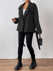 Chiquease Turndown Collar Short Casual Jacket With Design - Grey - View 6