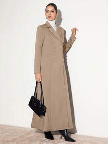 Modelyn Women's Striped Print Double-Breasted Elegant Long Sleeve Abaya