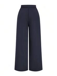 Franclia Plus Size Women's 2 In 1 Metal Buckle Suit Pants,Elegant Navy Blue Wide Leg Pants,Autumn High Waisted Ruffle Straight Leg Semi Formal Pants - Grey - View 2