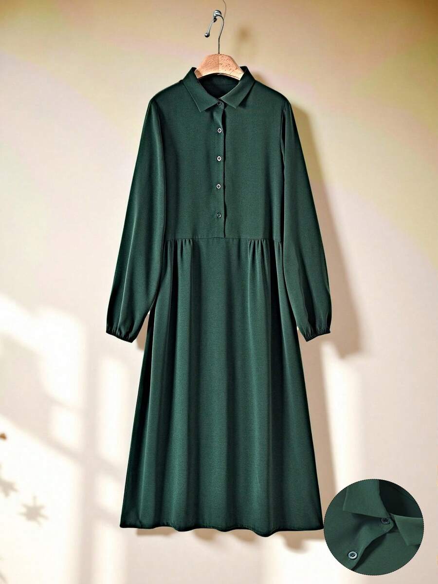 Rusticease Women's Solid Color Minimalist Long Sleeve Short Casual Dress  Winter Clothes For Women - Green - View 1