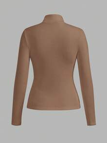 SHEIN BASICS 秋冬季基础款高领修身长袖纯色女式上衣，升级保暖内衬面料，时尚休闲舒适，百搭不臃肿 - 駝色 - 查看 2