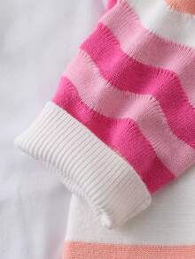 2pcs/Set Girls Sweater Co-Ord Set, Pink Rainbow Striped Knitted Sweater And Skirt, Comfortable For Autumn/Winter Wear, Suitable For School, Daily, Party, Versatile And High Value Long Sleeve Dress For Kids Kids Sweaters For Girls Jumper For Girls Girl Clothes Autumn And Winter Clothes Autumn And Winter Young Girls Drease - Pink - View 5