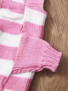 PETSIN 1pc Pink Stripe Cute Warm Thick Autumn/Winter Knitted Pet Hooded Sweater Christmas Style Striped Pet Thick Hooded Clothes - Pink - View 4