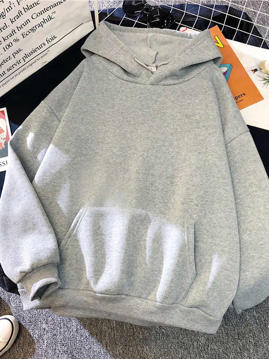 Sudadera Hoodie Sweatshirt Manga Larga Para Mujer, Holgada,Estampada En Color Liso,Sudadera Con Capucha,Top De Manga Larga Para Otoño/Invierno,Vuelta Al Cole,Graduación,Ropa Para Profesores, Ropa Deportiva Para Correr Al Aire Libre - Gris - Ver 1